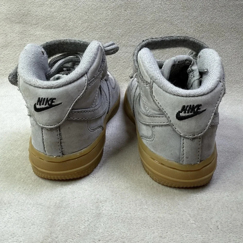 Nike‎ Air Force 1 Mid Boys Size 8C Gray Gum Athletic Suede Shoes Sneakers